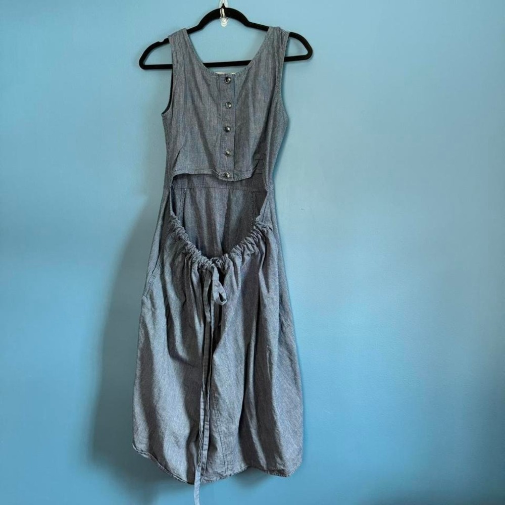 Caron Callahan Dress‎ Women's Size Small Striped Blue White Button Cutout Twee - Picture 2 of 8